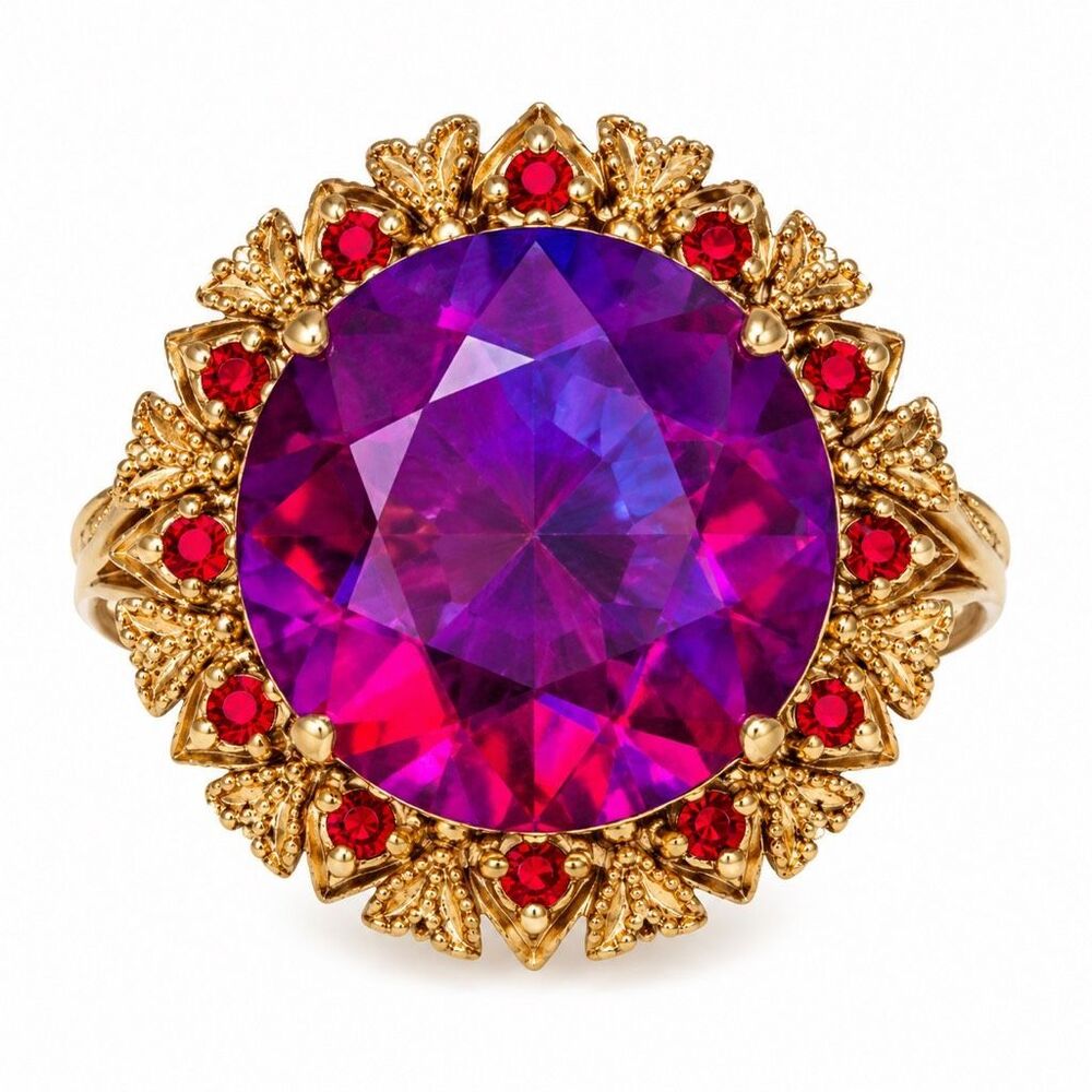 Oversized Purple Rhinestone Gold Tone Statement Cocktail Costume Ring